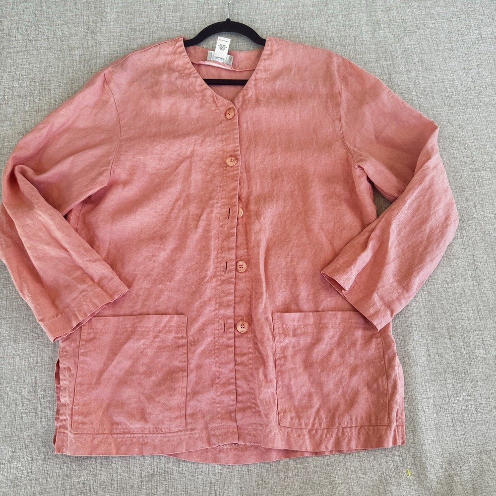 Vintage 100% Linen Jacket Women's Medium Nordstrom Coral Pink Cottage Lagenlook